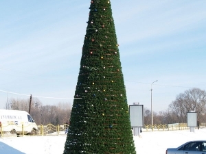 Christmas tree near store