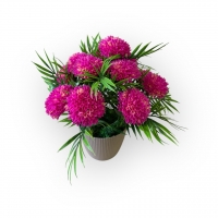 Букет малинової айстри пластикової в кашпо