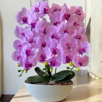 Вазон орхидея искусственная латексная розовая на 3 ветки